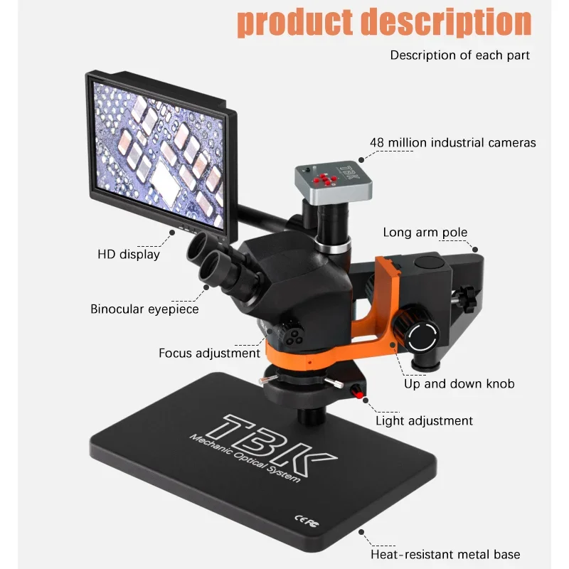 

Электронный микроскоп высокой четкости 7-50X TBK с кольцом светодиодный источник 701 HDMI Тринокулярный стереомикроскоп CCD-камера