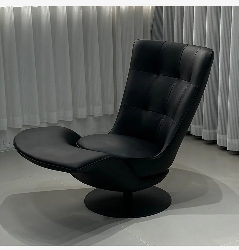 Modern Iron Metal Designer Leisure Single Chair with Backrest Storage Armrests for Living Room Bedroom Swivel Manual Recliner