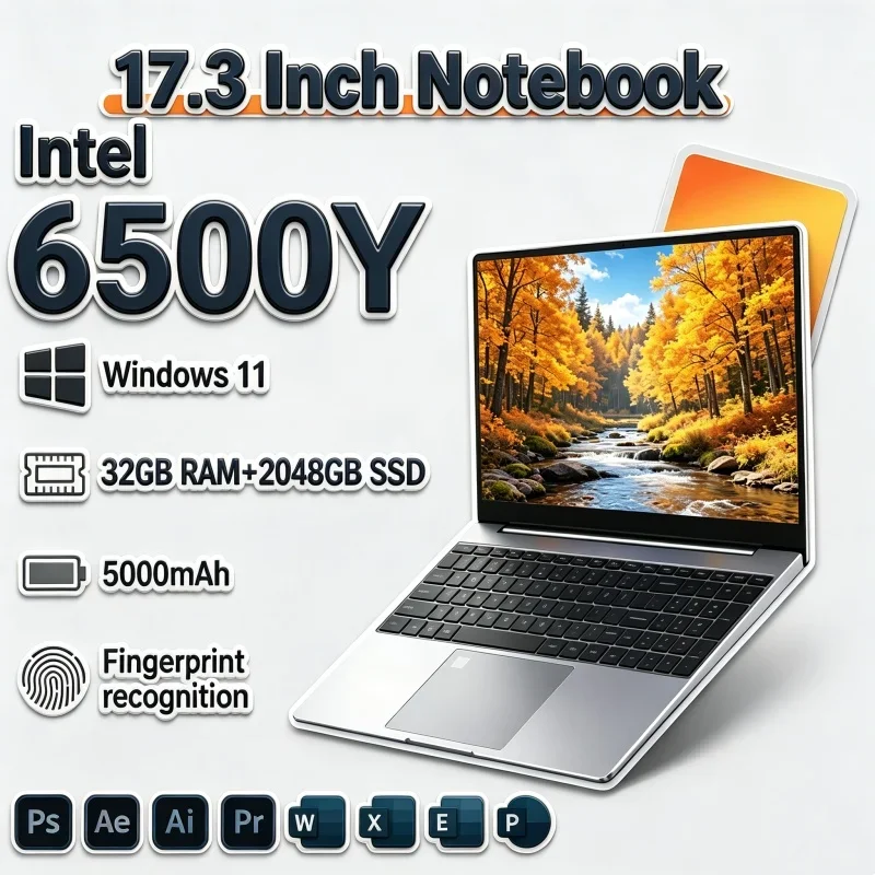 New 17.3" Laptop Intel Core 6500Y 32GB RAM 2TB SSD Fingerprint Recognition Solid Notebook PC
