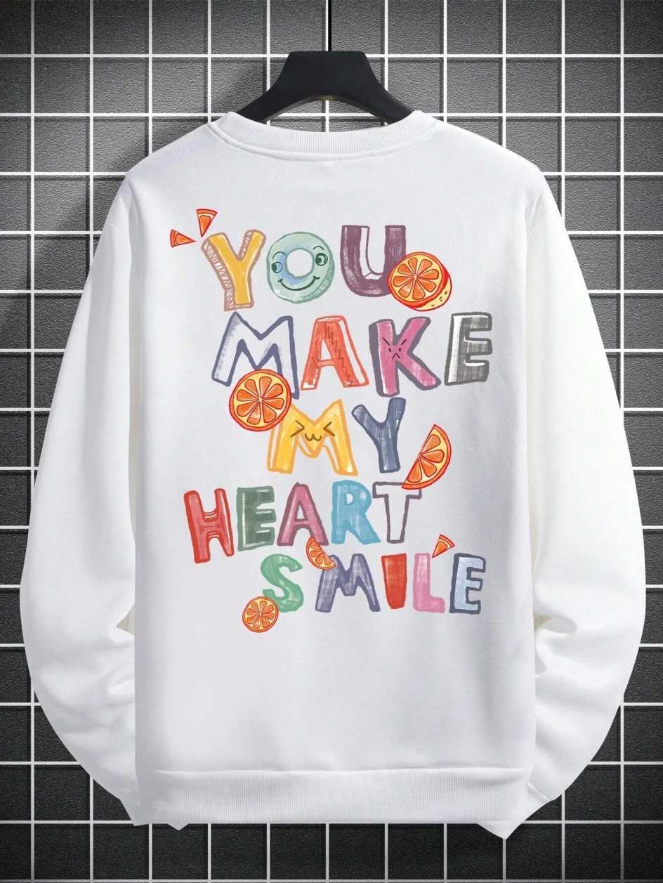 Casual Women Pullover Letter You Make My Heart Smile Printing Sweatshirt Warm Soft Hoodies Loose Crewneck Fleece Female Clothing