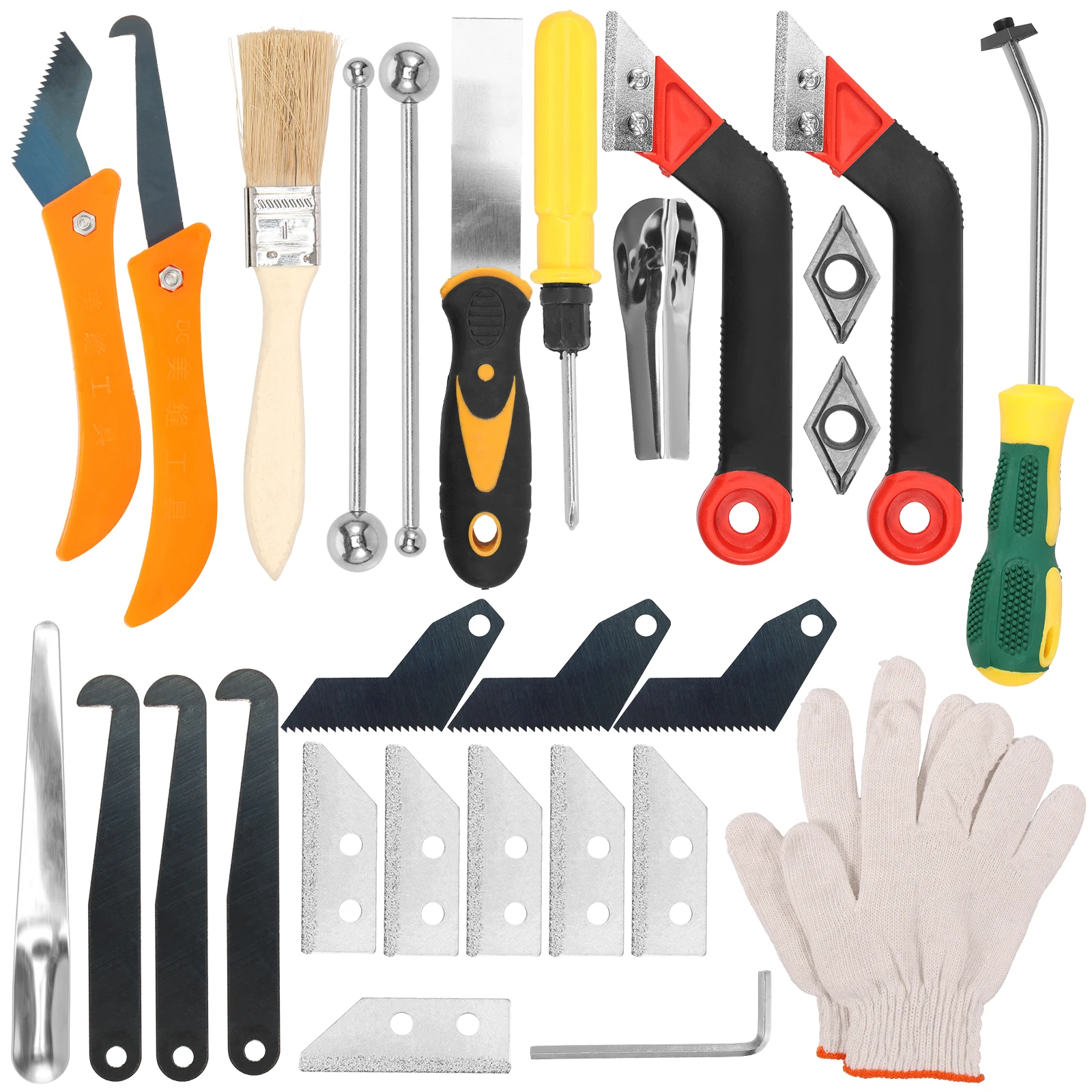 

Grout Removal Tools Kit 6 Knife Blade with Screwdriver and Wrench Beveled Emery Blade Grout Sealing Tools Non Slip Rubber Handle