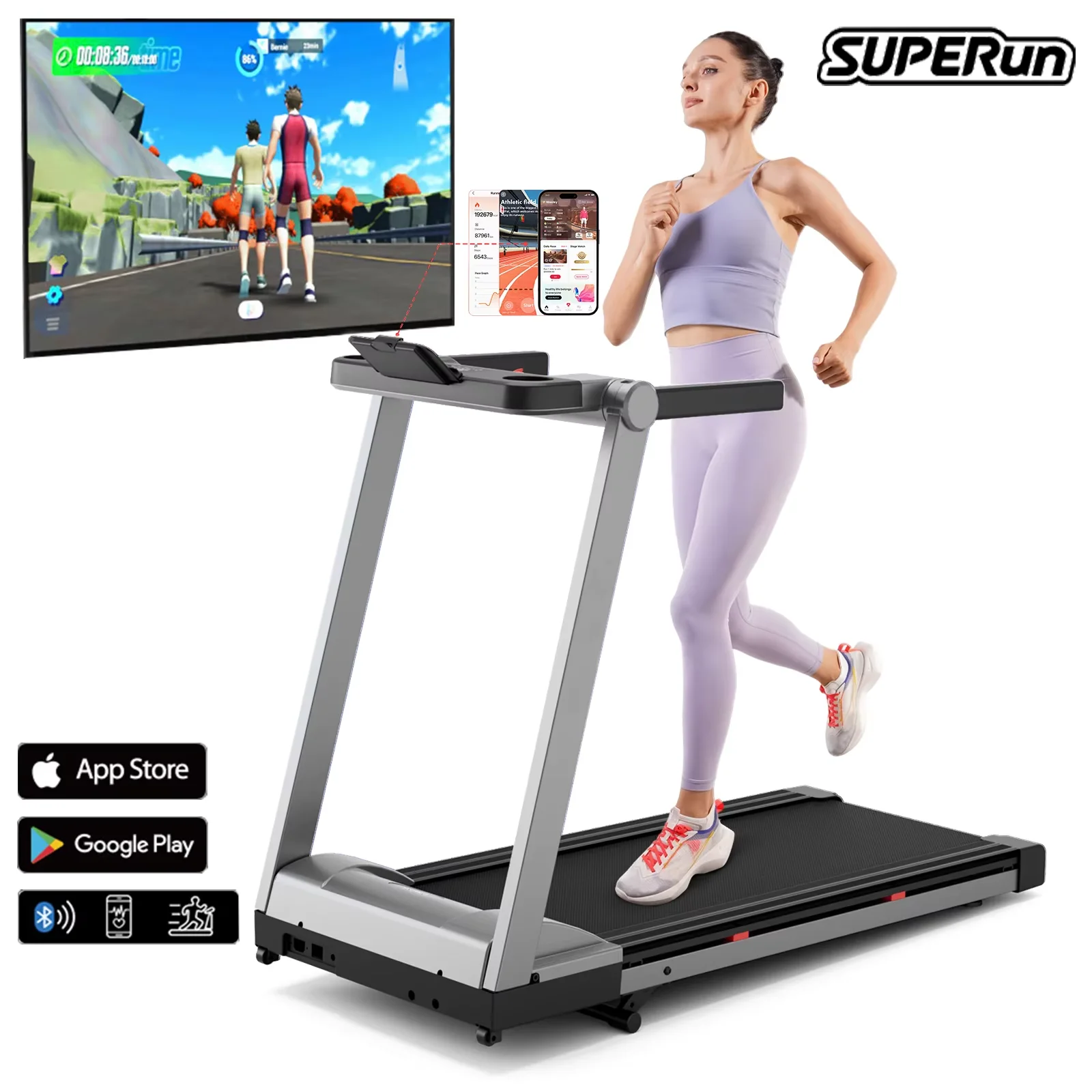 Superun Raceable Laufband für Zuhause, Laufband mit 6 % Neigung, Gewichtskapazität 158 kg