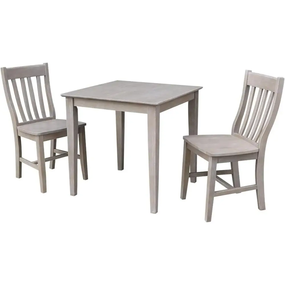

30x30 Dining Table Set with 2 Chairs, Washed Gray Taupe Finish
