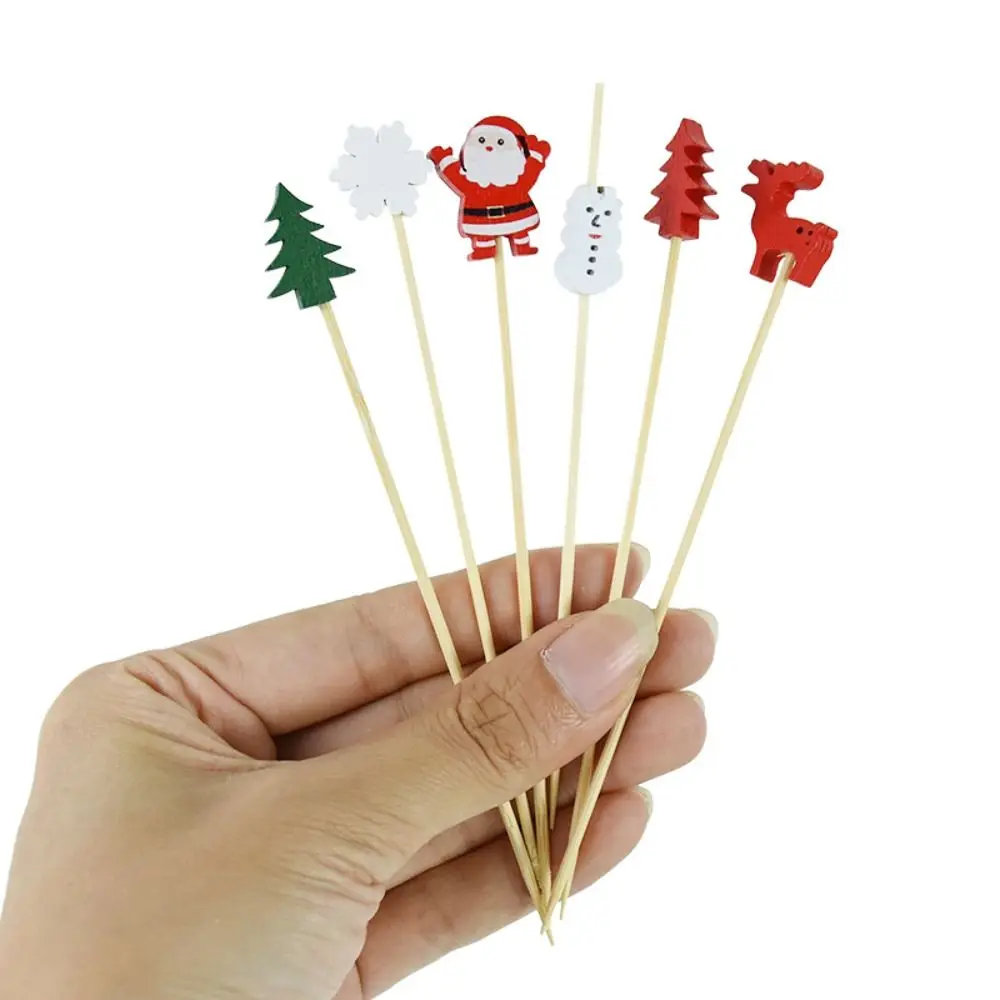 

50Pcs Disposable Christmas Toothpicks Santa Claus Xmas Tree Christmas Fruit Picks Christmas Decoration Xmas Party Supplies