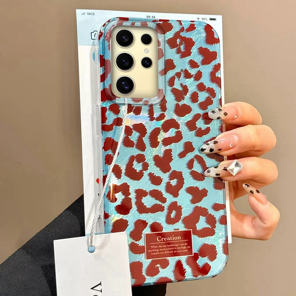 Brown Red Leopard Print Pattern Women Girls Phone Case for Samsung Galaxy S25 S24 S23 S22 S21 S20 FE Plus S26 Ultra TPU Cover