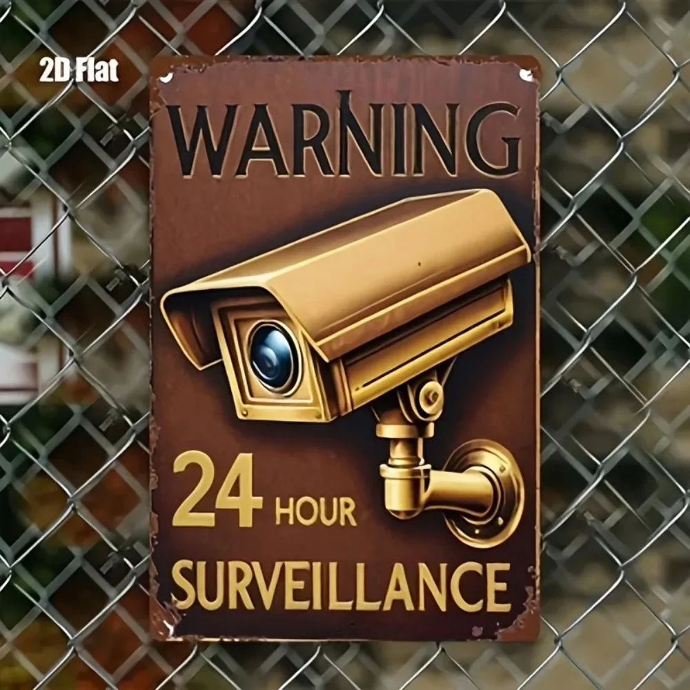 Aluminum Plate Metal Wall Art, Security Camera Warning Sign, Anti-Theft Deterrent for Home Office Café