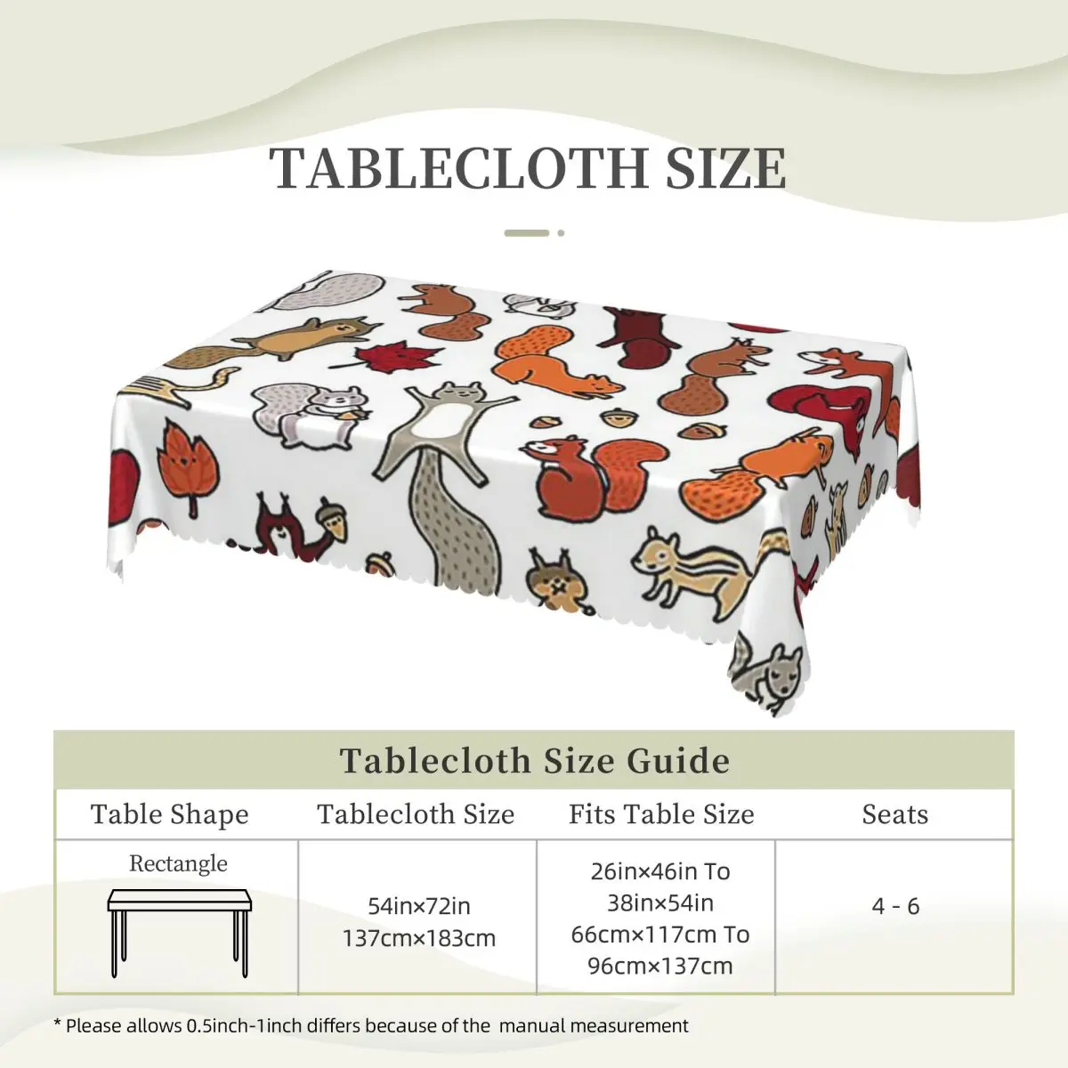 Squirrels In Fall Doodle Customized Rectangular Tablecloth Oilproof Table Cover for Dining Events Table Cloth