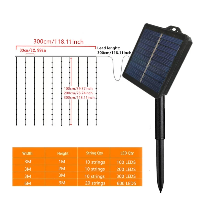 СВЕТОДИОДНАЯ Гирлянда-занавеска на солнечной батарее, 6 х3 м, 600 светодиодов