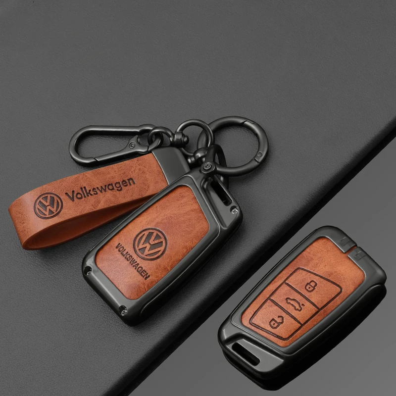 Leather Car Remote Key Case Full Cover Protection Shell for VW Volkswagen Magotan Magotan GTE Passat B6 B7 B8 CC Arteon Keychain view 3