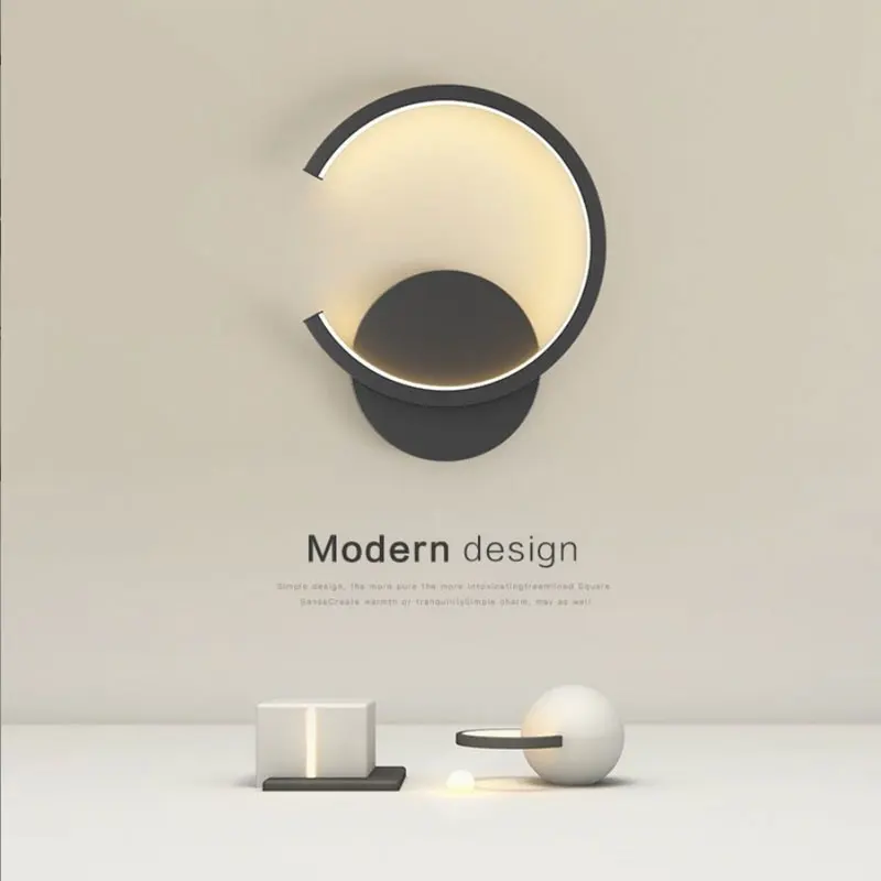 hot sale led wall light indoor black and white semicircle wall light minimalist art interior home decoration modern living room