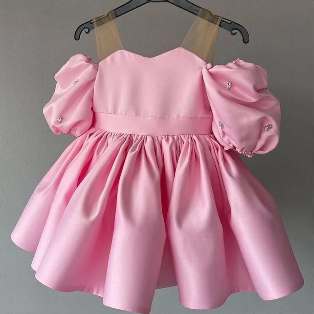 Vestito da bambina tinta unita bambina monospalla maniche a bolle abito da principessa vestidos nias