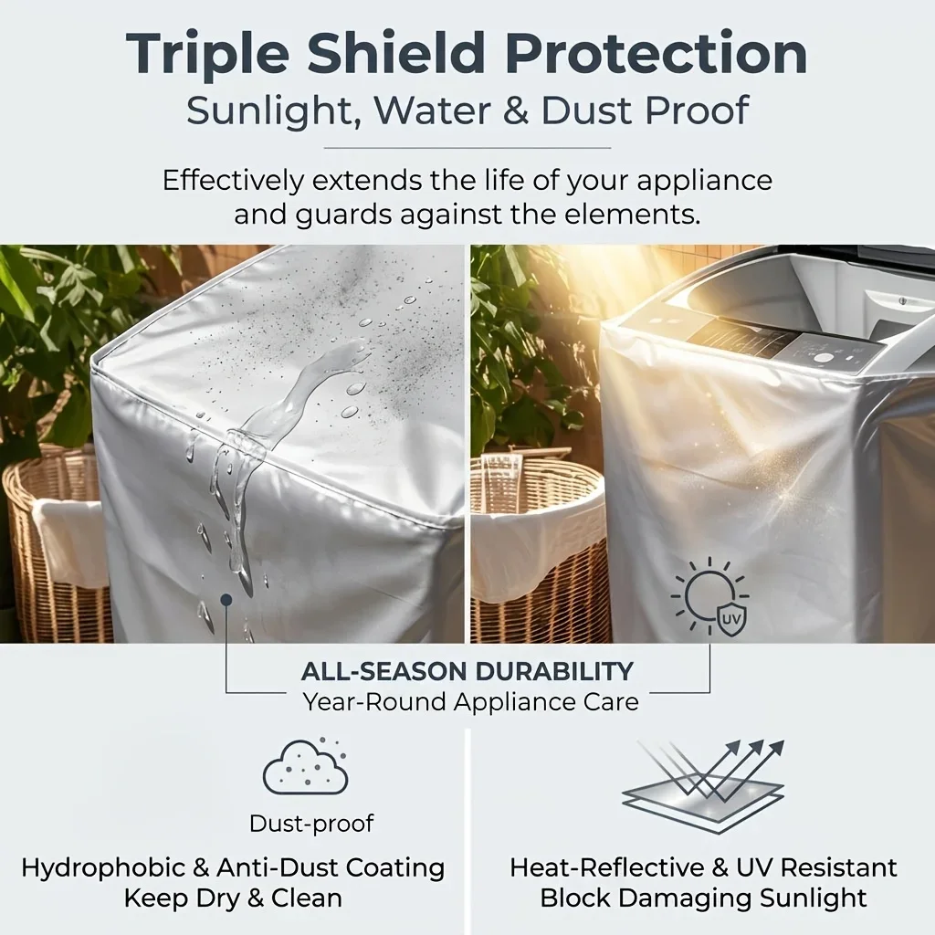 Pulsator Washing Machine Cover Waterproof Sunscreen Dust Protector Top Load Washer Case With Zipper For Home Balcony All Season