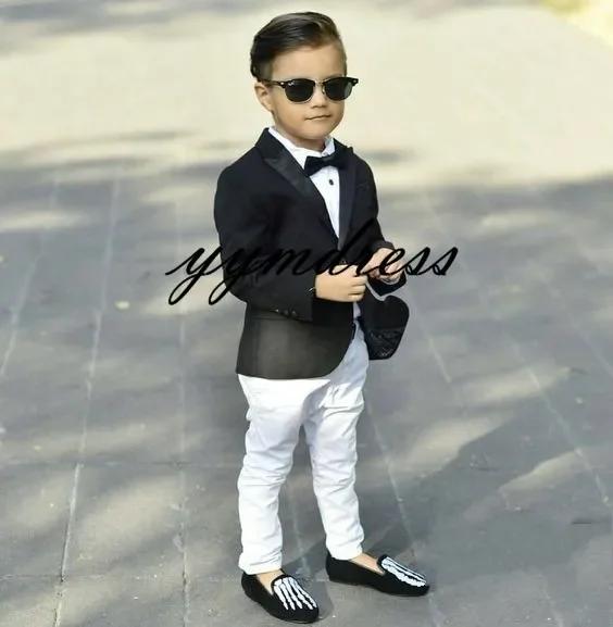 2-piece Black Boy Suits Kids Formal Wear Slim Peaked Lapel One Button Fit Boy Tuxedo Suit Set (Jacket+Pants)