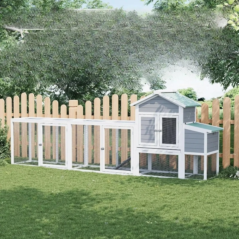 122'' Weatherproof Large Wooden Chicken Coop Outdoor Multi-Pet Hen House For 3-6 Chickens Ducks Rabbits Poultry Cage With Run