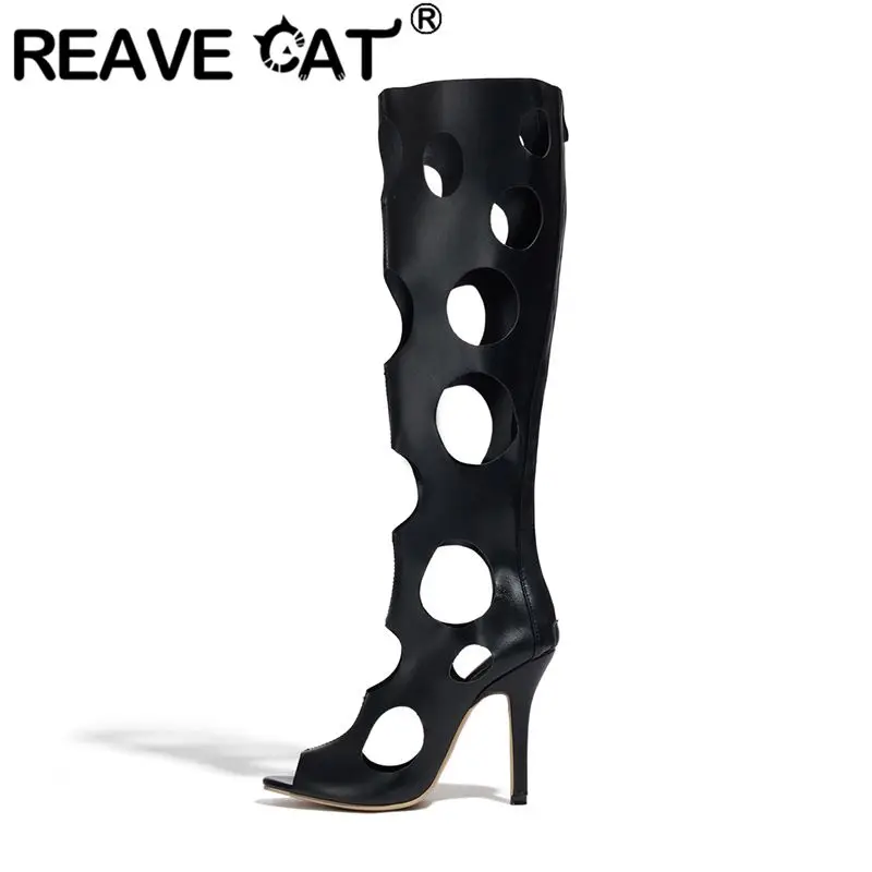 

REAVECAT Fashion New Design Women's Sandals Peep Toe 10cm Stiletto Zipper Extended Big Sizes 42-43 Sexy Dating Knee-High Summer