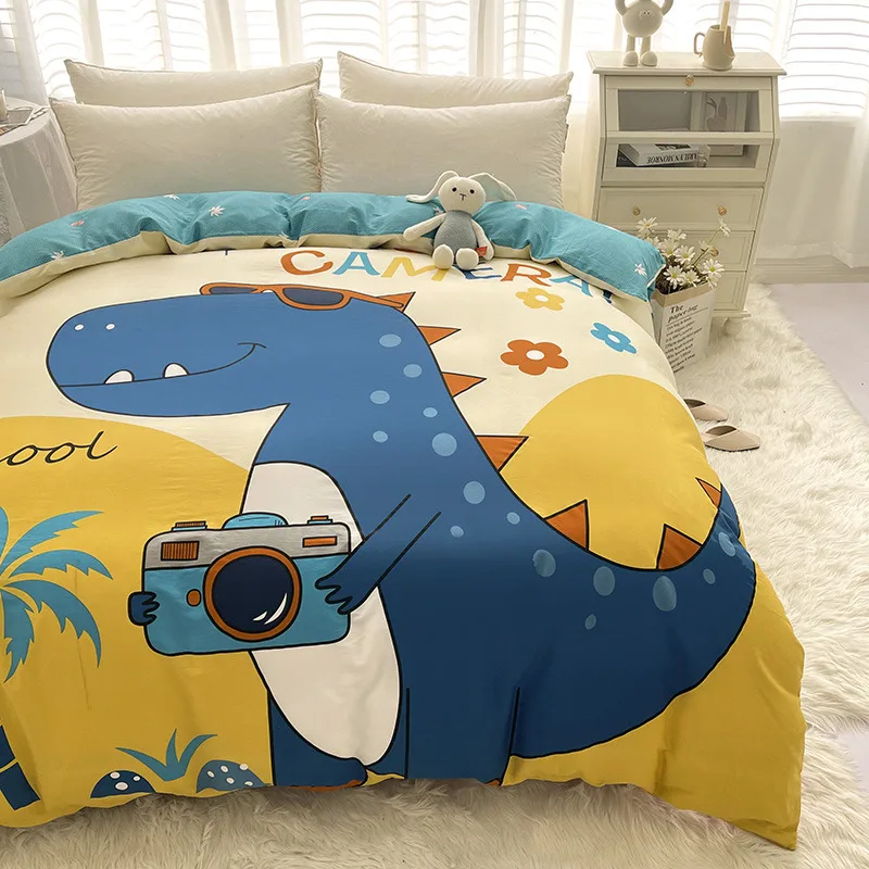 1Pcs Cartoon Dinosaur Duvet Cover 100% Cotton Skin-friendly Breathable Zipper Quilt Cover for Kids Boys Girls Bedroom Decor