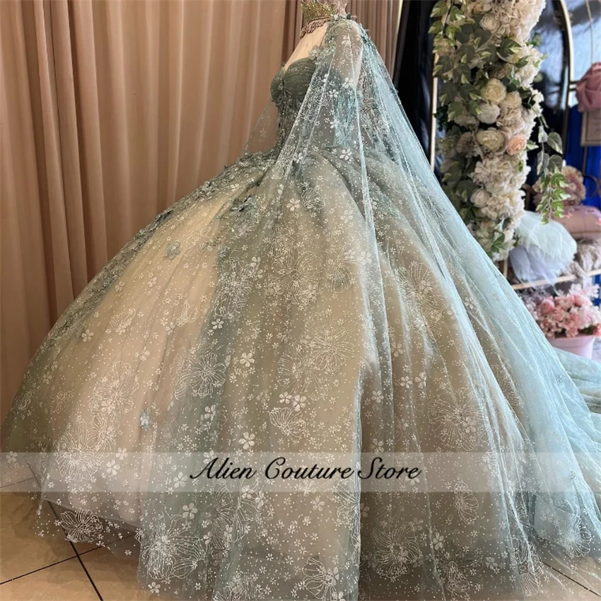 Lavender Purple Quinceanera Dresses Butterfly Appliques Ball Gown 2024 Birthday Party Gowns Cape Vestidos De 15  Customized