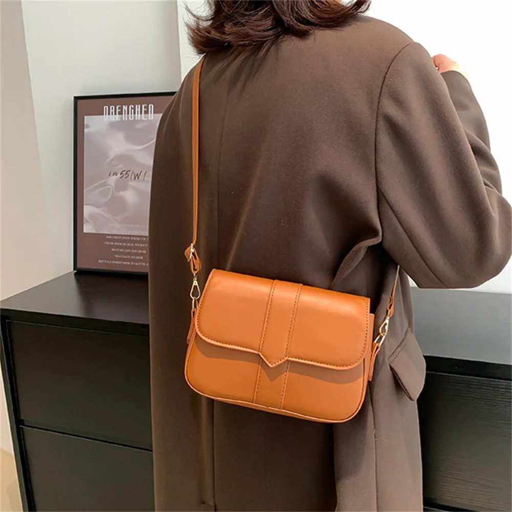 Women PU Leather Crossbody Bag Simple Solid Color Flap Handbags Fashion Shoulder Bag