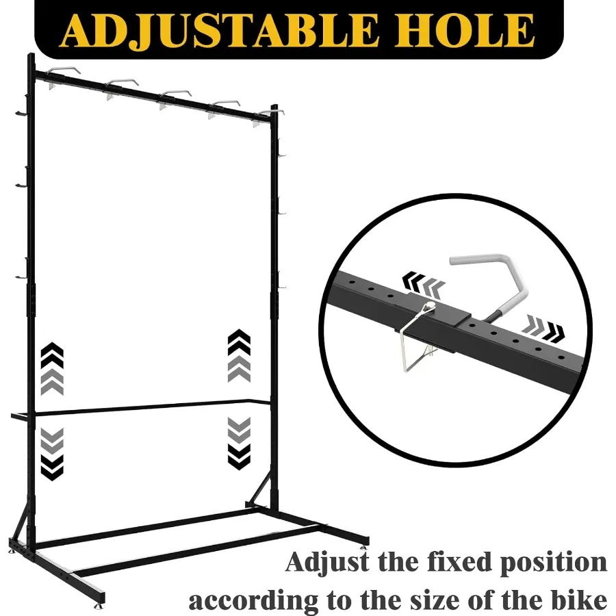 رف تخزين الدراجة قائم بذاته لـ 5 دراجات 52 رف دراجة عمودي فولاذي عريض مع 5 خطافات دراجة 6 خطاف لتخزين الخوذة الدراجة R