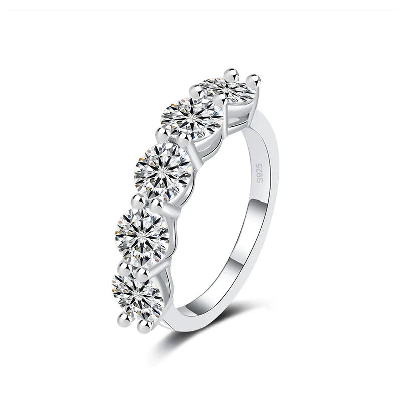 Tezzc 5mm D Color VVS Moissanite Ring For Women Total 2.5CT S925 Sterling Silver Party Jewelry Pass Diamond Tester Wedding Bands