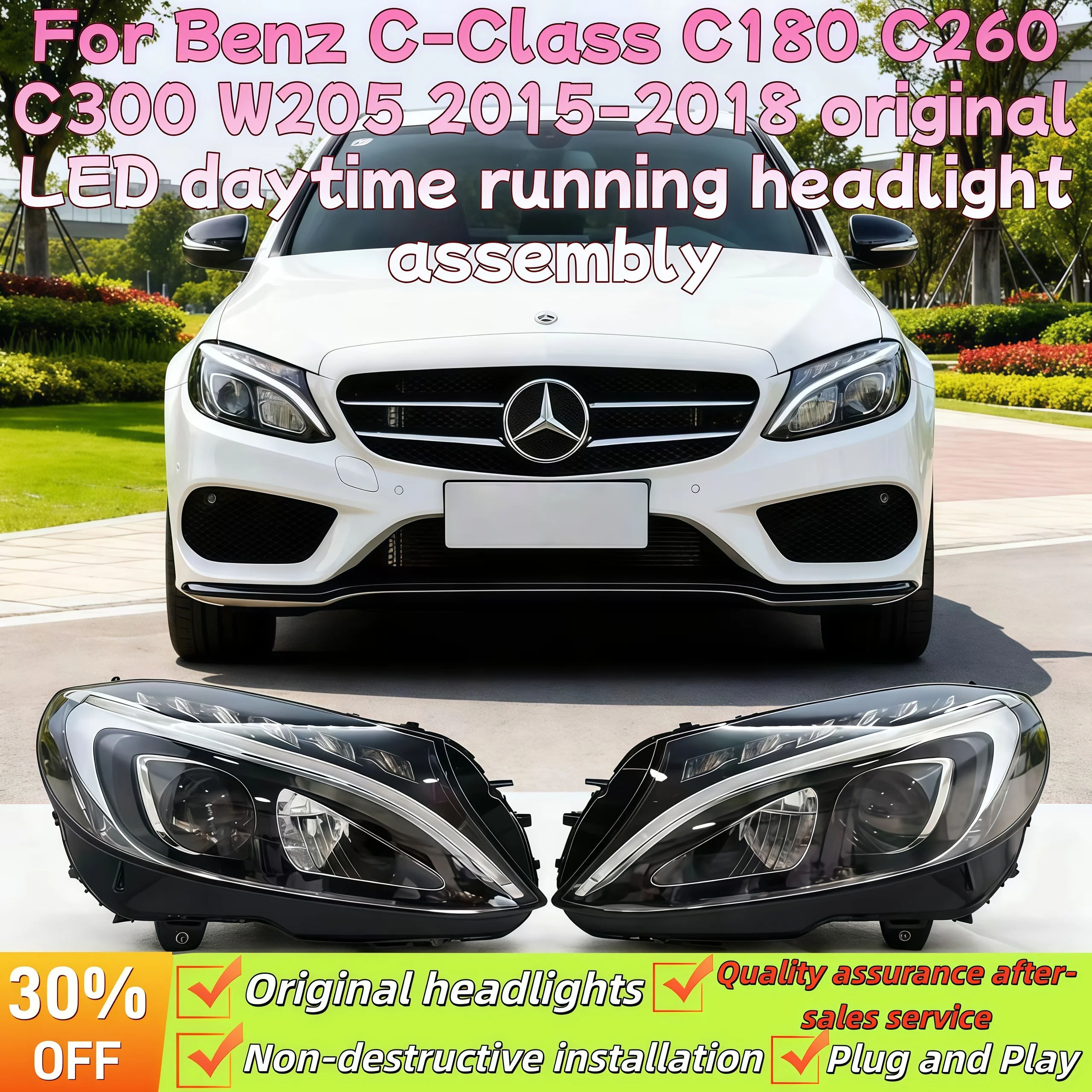 

Для Mercedes-Benz C-Class C180 C260 C300 W205 от 2015-2018 гг. Оригинальная светодиодная дневная ходовая фара в сборе. Плюг и играй.