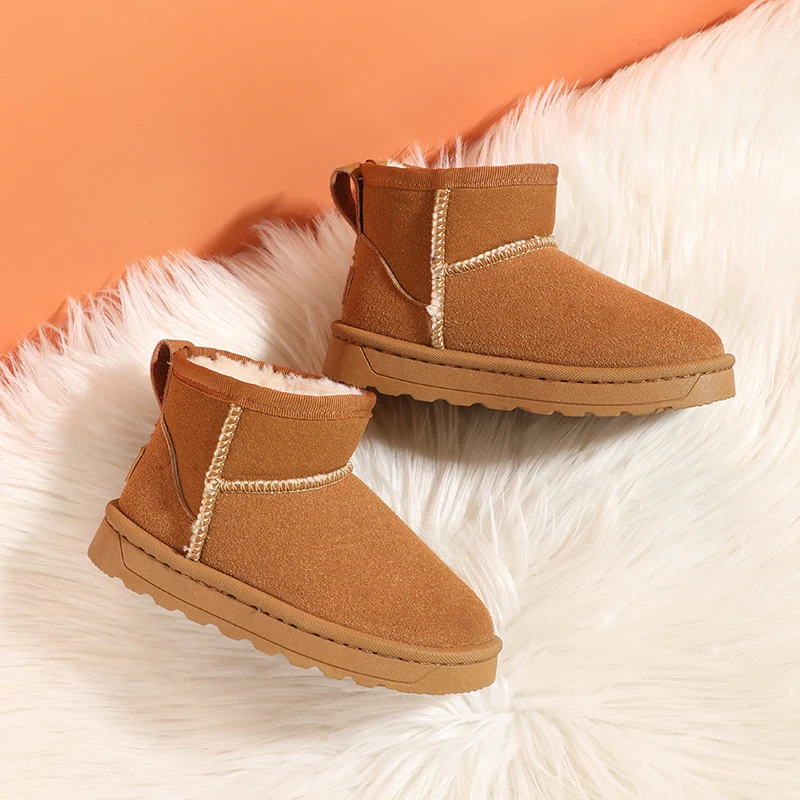 Children's Winter Boots for Boy Black Brown Versatile Girls Thickened Plush Boots Warm Causal Kids Fashion Snow Boot Solid Color