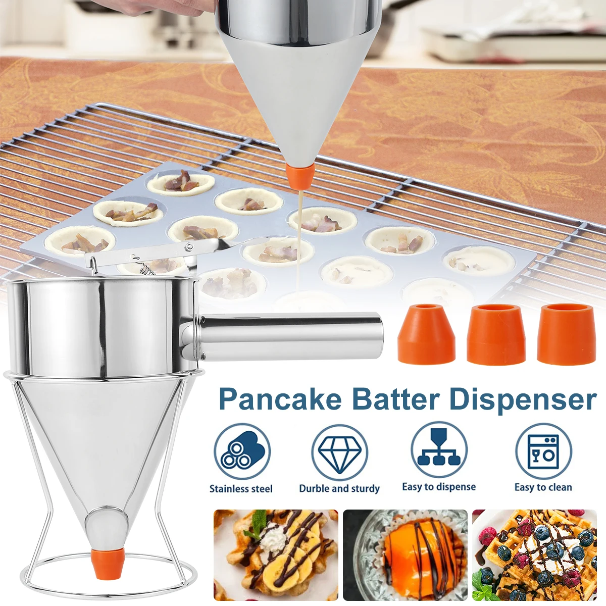 Pancake Batter Dispenser Multi-Caliber Stainless Steel Funnel Dispenser with Stand Cupcakes Baking Maker Tools Kitchen Gadgets