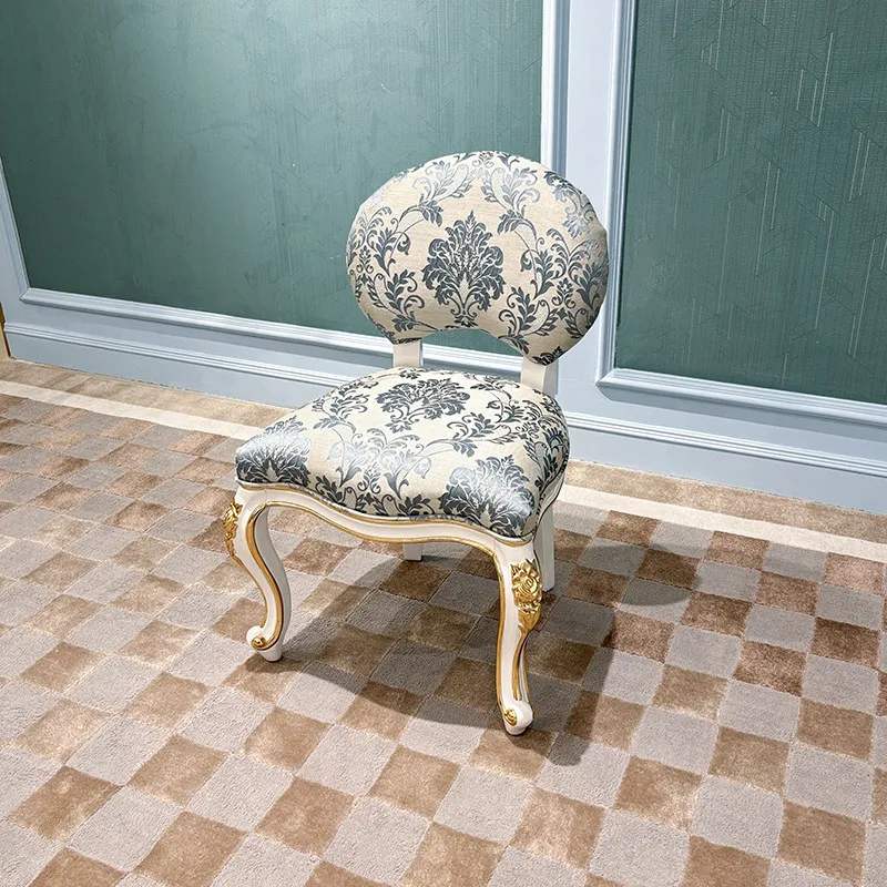 French dressing stool, European fabric makeup stool, court solid wood luxury bedroom neoclassical embroidered makeup
