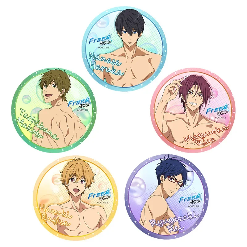 5.8cm Anime Figure Nanase Haruka Rin Matsuoka Tachibana Makoto Anime Exquisite Round Brooches Fashion Badge Backpack Enamel Pin