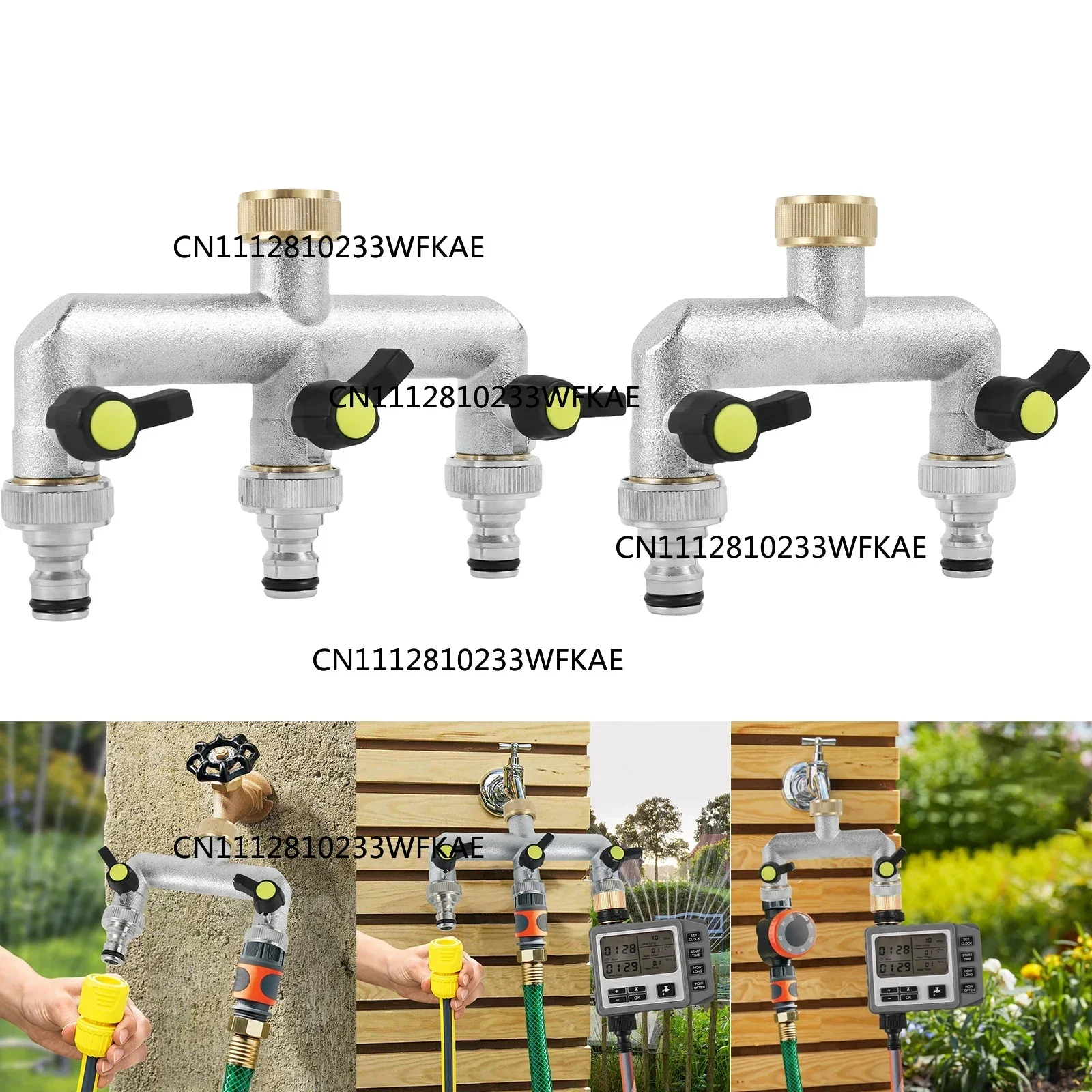 3/4Inch 2/3 Way Zinc Alloy Garden Hose Splitter Sturdy Hose Faucet Watering Connector Distributor for Outdoor Faucet