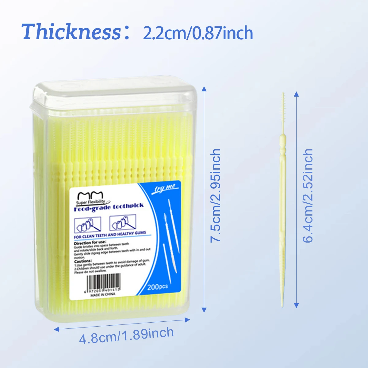 200 double headed plastic toothpicks, threaded section design oral cleaning tool, household box, cleaning interdental bar