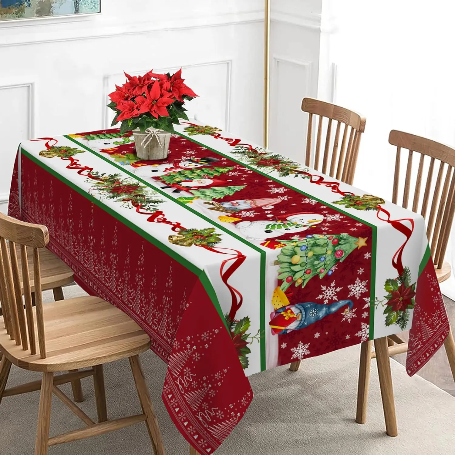 Christmas Snowman Snowflake Xmas Tree Tablecloth for Table Decor Reusable Winter Kitchen Dining Tablecloth Christmas Decorations