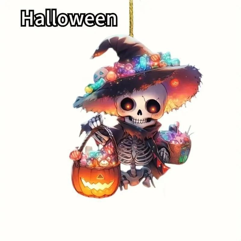 

Halloween Party Car Mirror 2D Pumpkin Man Ornament Hanger - Front Positive Letters, Smooth Surface with Protective Film