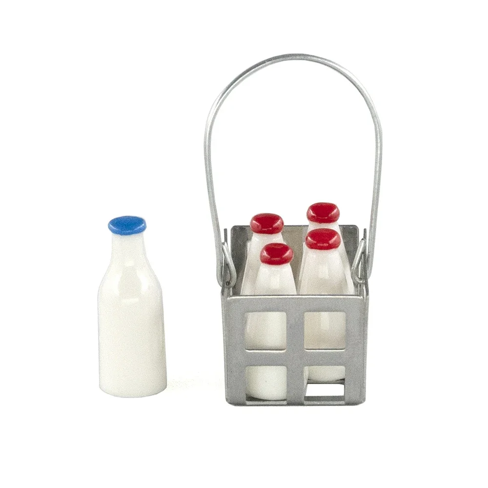 1/12 Dollhouse Miniatures มินิตะกร้านมขวดชุดเครื่องดื่มของเล่นสําหรับตุ๊กตาอุปกรณ์ House ตกแต่ง bjd