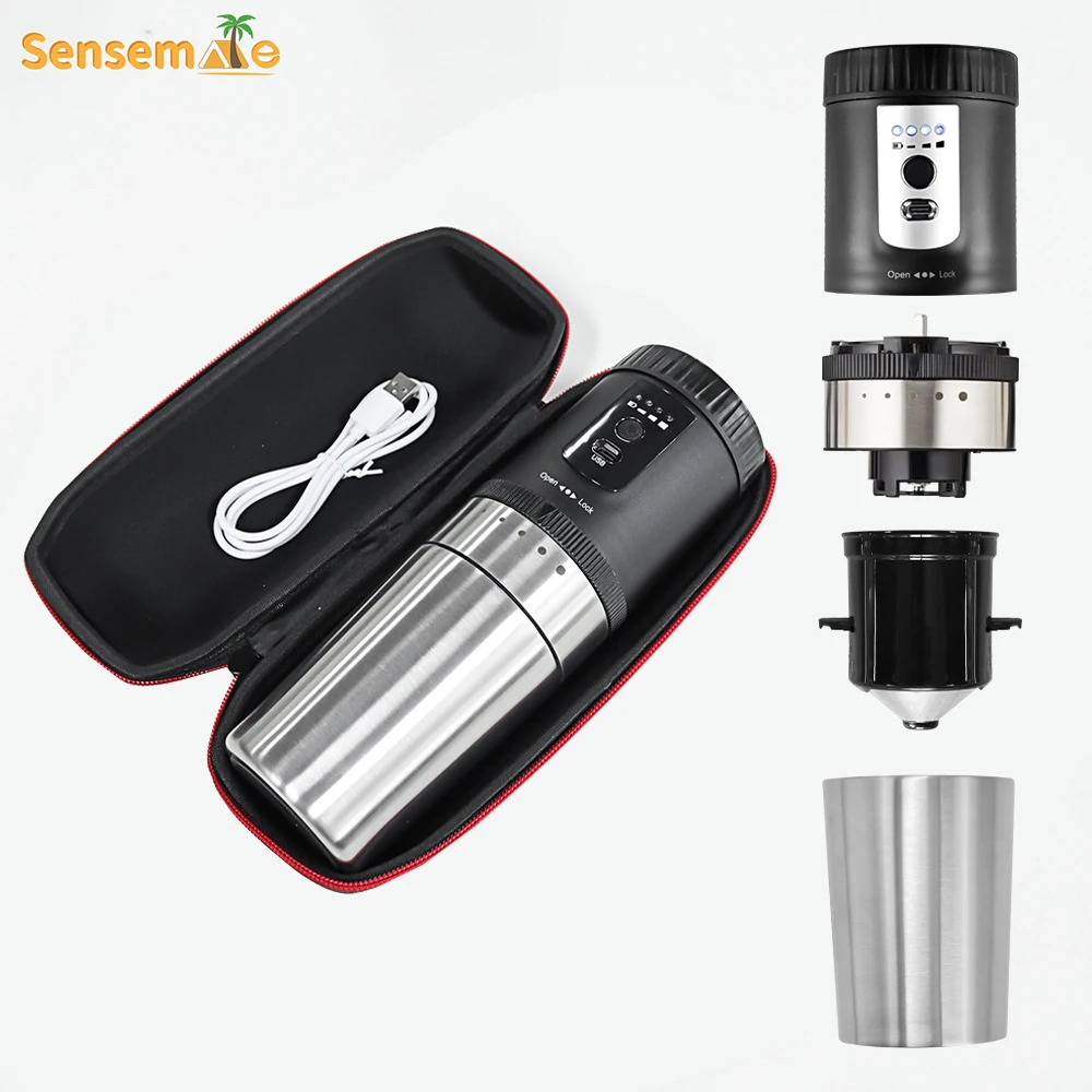 Electric Burr Coffee Grinder Set with USB Bag, Travel, Hiking, Camping, Business