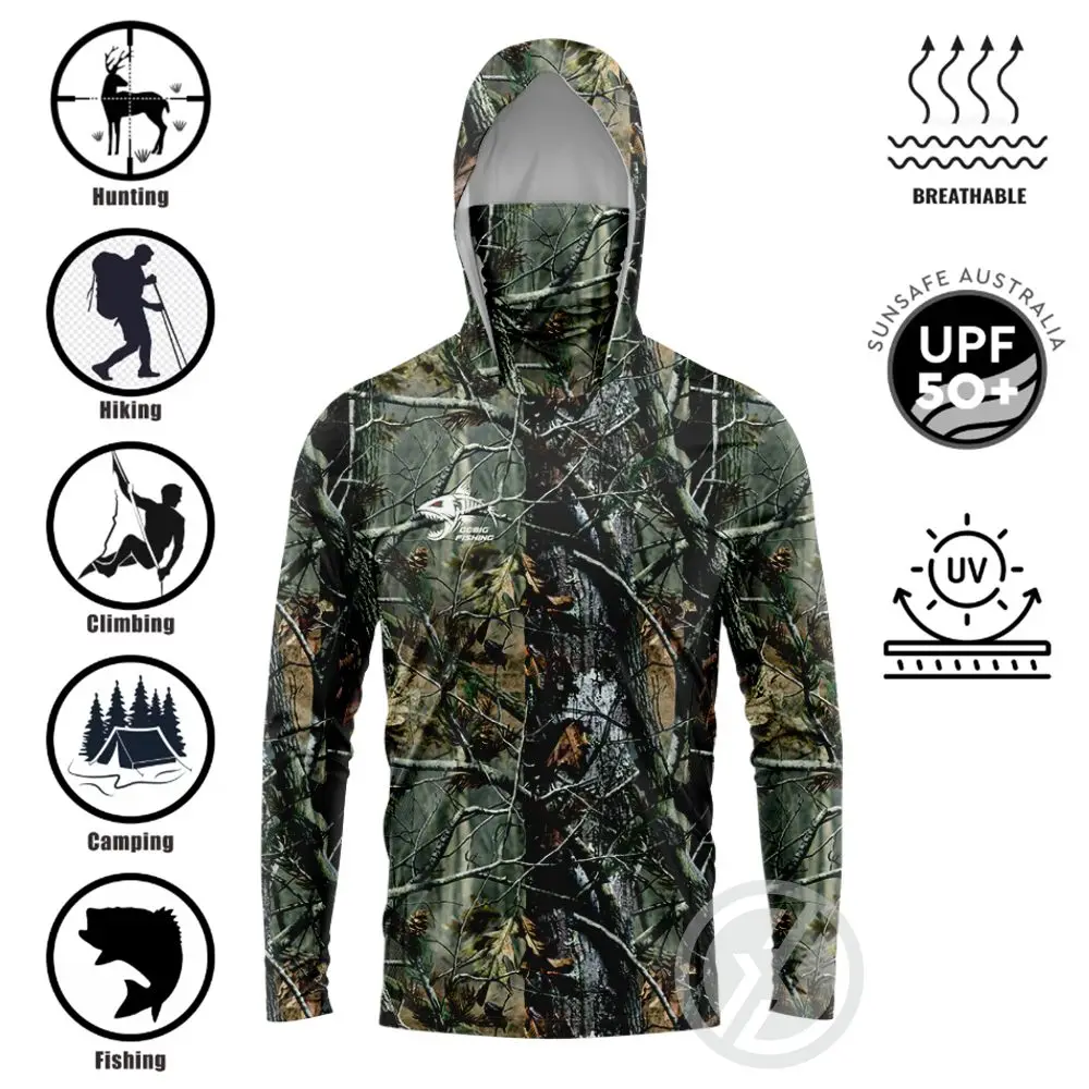 Huk Nieuwe Zeevissen Mannen Lange Mouw Vissen Hoodie T-shirts Zonbescherming Hoodies Gezichtsmasker Kleding Jacht Jungle Camouflage