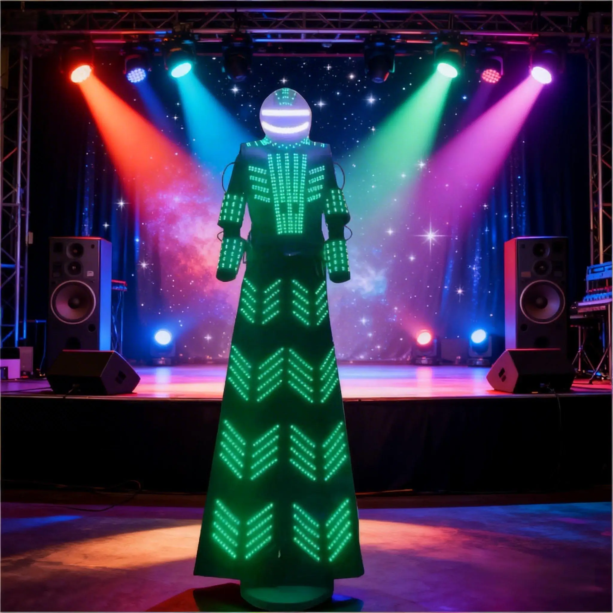 Adult LED Stilts Walking Robot Costume Light-Up Dancing Man for Stage Shows Carnival Christmas Decorations Performances