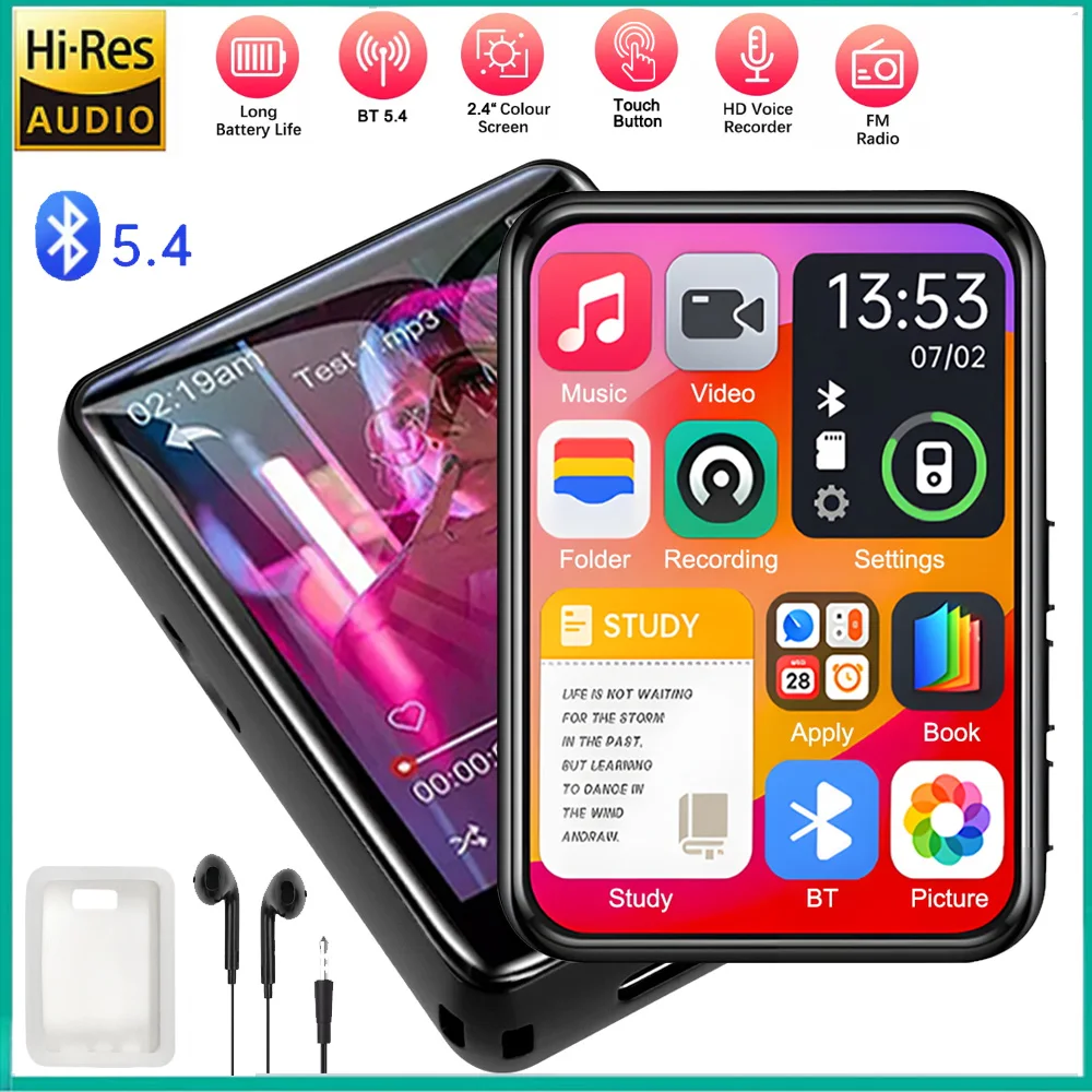 16-128GB 2.4''Touchscreen MP3 Player FM Radio,Hifi Sound Quality MP3 Music Player Support E-book FM Radio Video Built-in Speaker