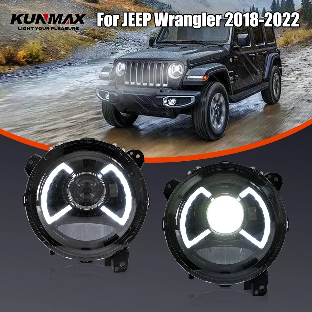 

Пара светодиодных автомобильных фар в сборе для JEEP Wrangler 2018-2022, передняя фара, DRL, указатель поворота, фары Plug and Play