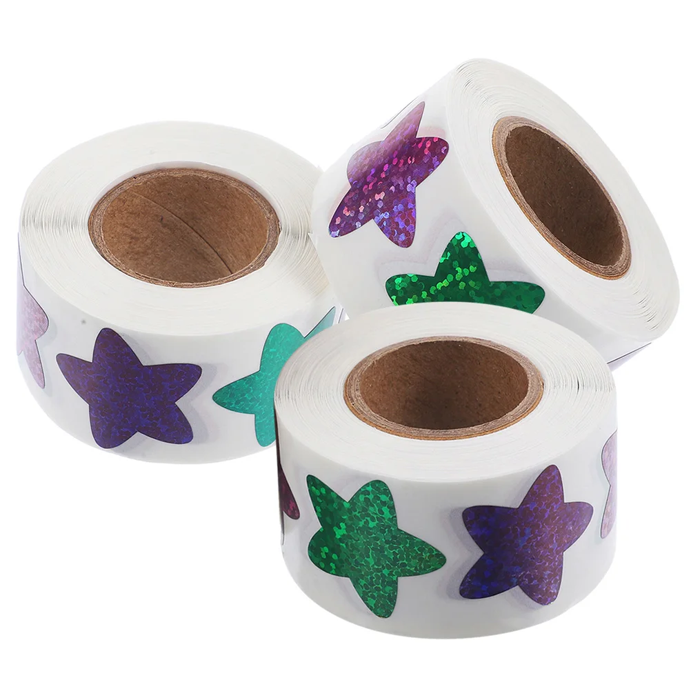 

3 Rolls Small Pentagram Bright Self-Adhesive Reward Stickers For Classroom Teachers Kids Use Motivational Incentive Stickers