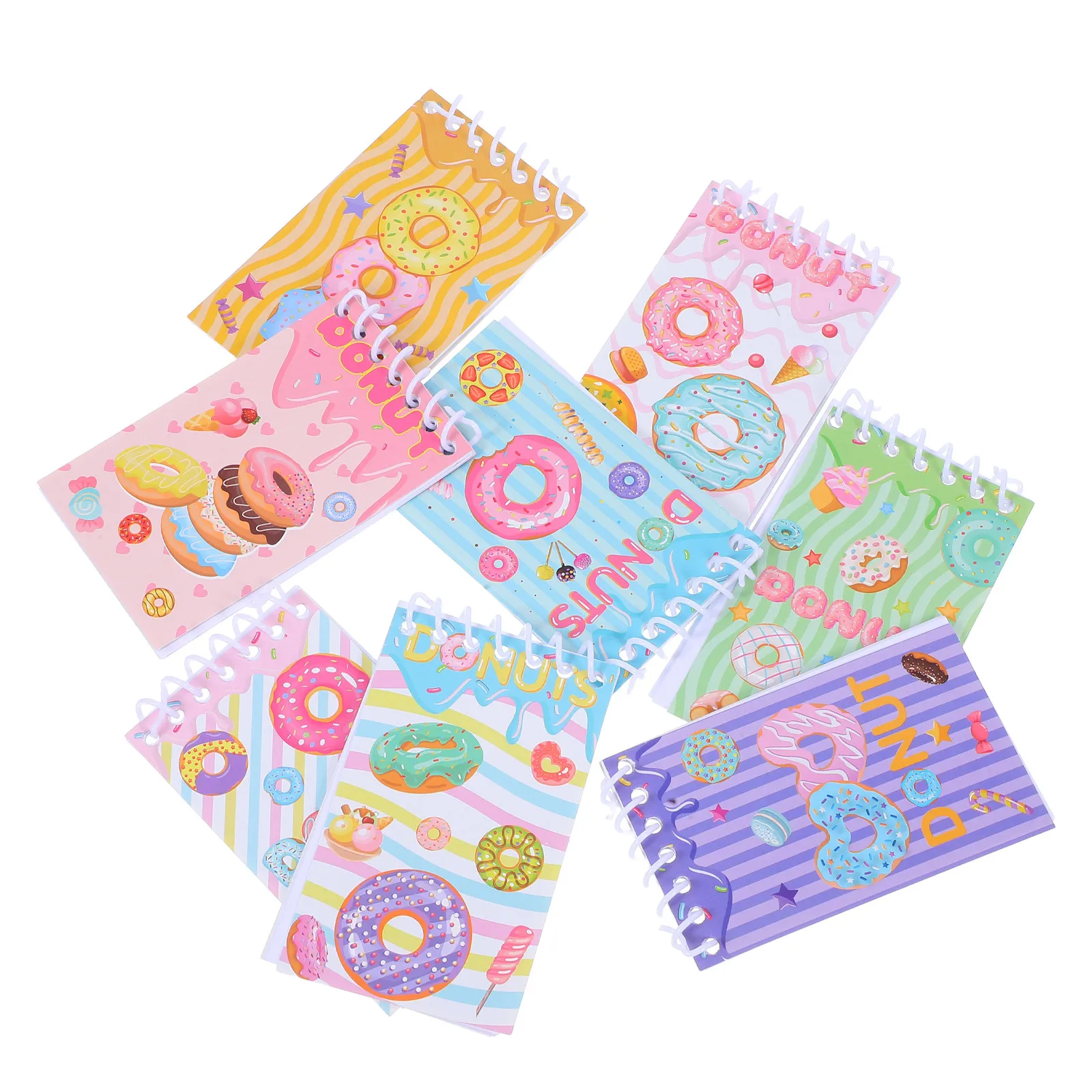 

8Pcs Donut Theme Spiral Notebook Set Vertical Flip Coil Binding Compact Portable Mini Notebook for Students Thick Paper Cute