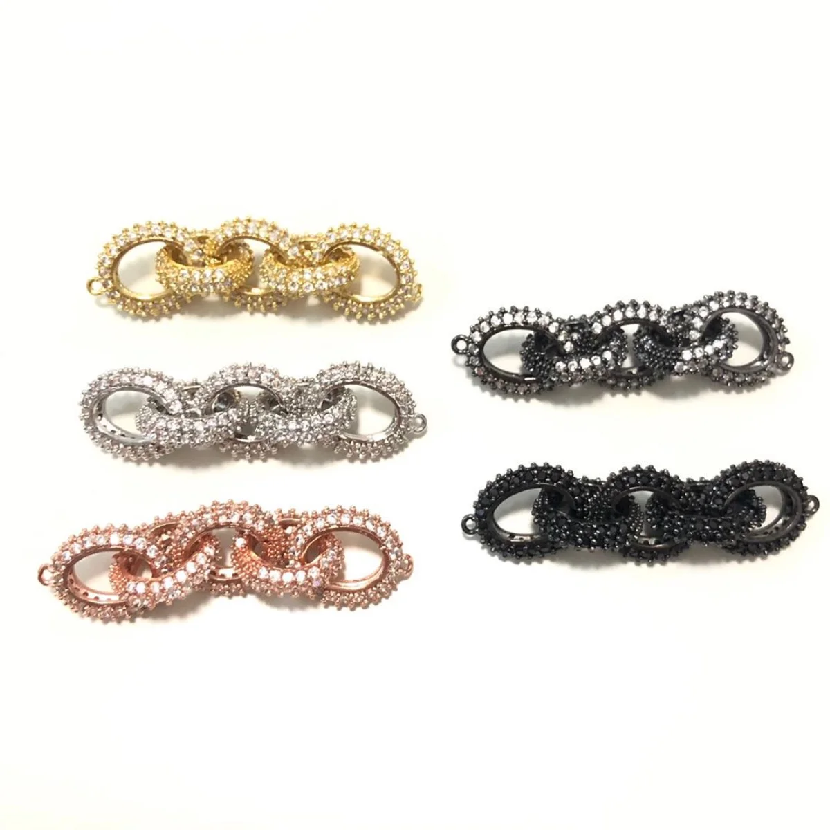 

5pcs Zirconia Paved 5 Circles Connectors for Women Bracelets Necklaces Making Bling Gold-Plated Waist Jewelry Findings Wholesale