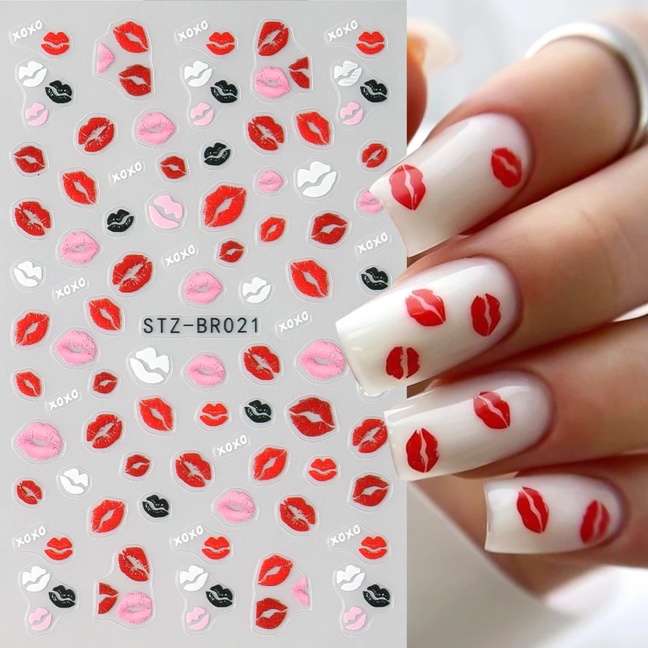 Kiss Sexy Red Lips Stickers for Nails Valentine's Day Self-adhesive Nail Art Decoractions Decals Sliders Manicure Accessories