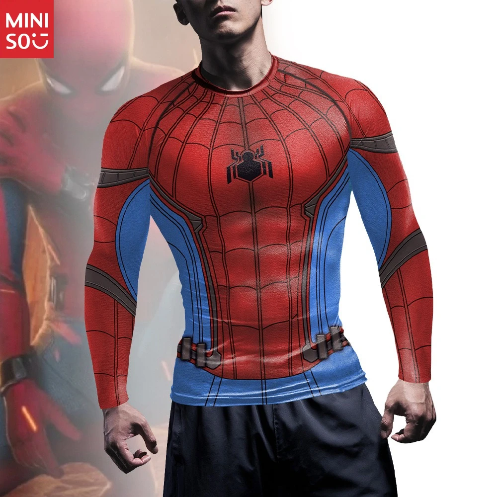 

Miniso Marvel Spider-Man Compression Shirt | Cosplay Fitness Top, Body-Hugging Print