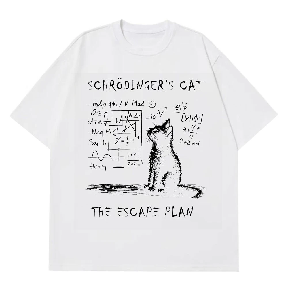 Schrodinger القط المادية الميكانيكية الكم طباعة الإبداعية الصيف قصيرة الأكمام القطن تي شيرت الرجال النساء الشارع الشهير واسعة تي شيرت