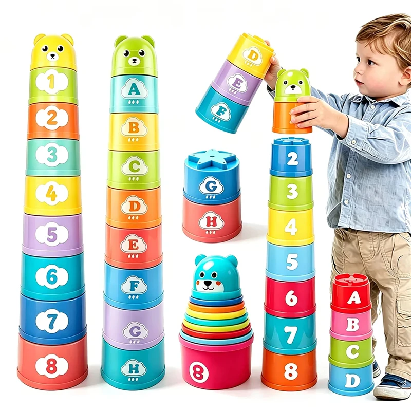 Stacking Cups Rainbow Fold Cup Baby Early Education Puzzle Toy Color Sorting Training Birthday Gifts For Kids