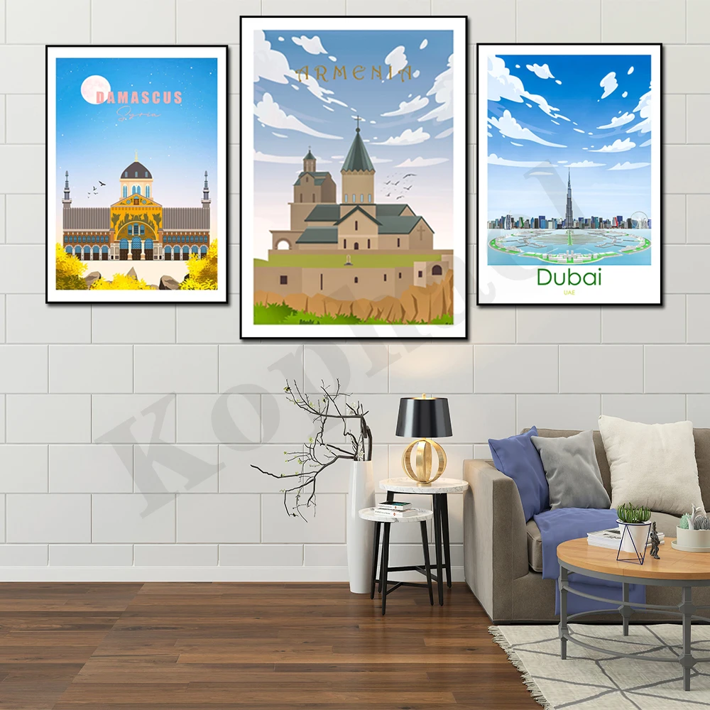 Armenia Petra Persepolis Damascus Baghdad Burj Weil Burj Khalifa. City Travel Scenery. Home Wall Decor Art Canvas Painting