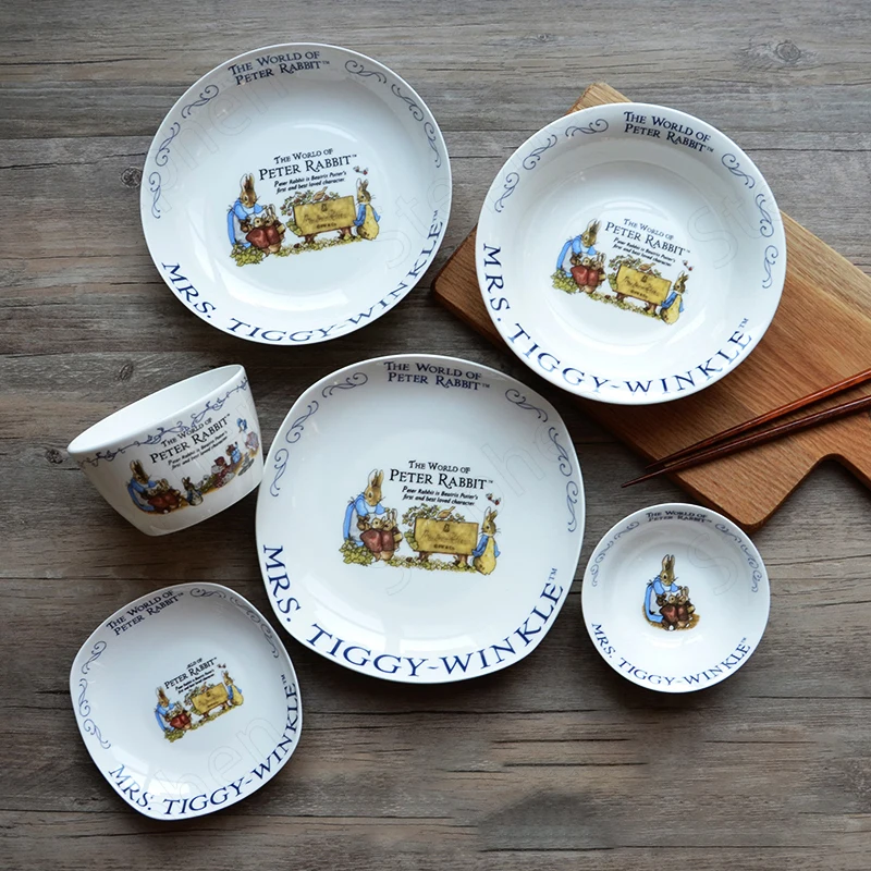 American Pastoral Cartoon Rabbit Dinner Set Plates and Dishes Painted Bone China Cake Dessert Dish Ceramic Plate Home Tableware