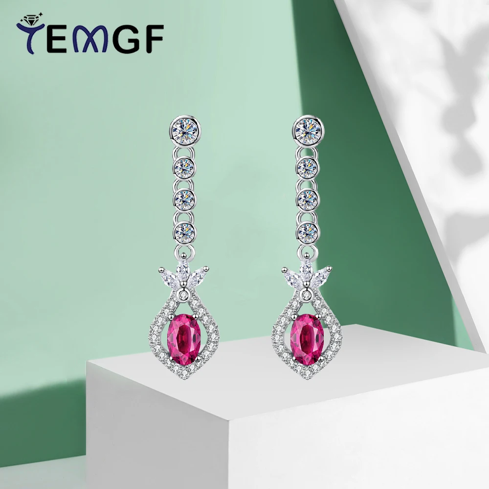 

TEMGF 4*5mm Colorful Zircon Drop Earrings S925 Sterling Silver Long Tassels Ear Studs Party Fashion Fine Jewelry Red/Green/Blue