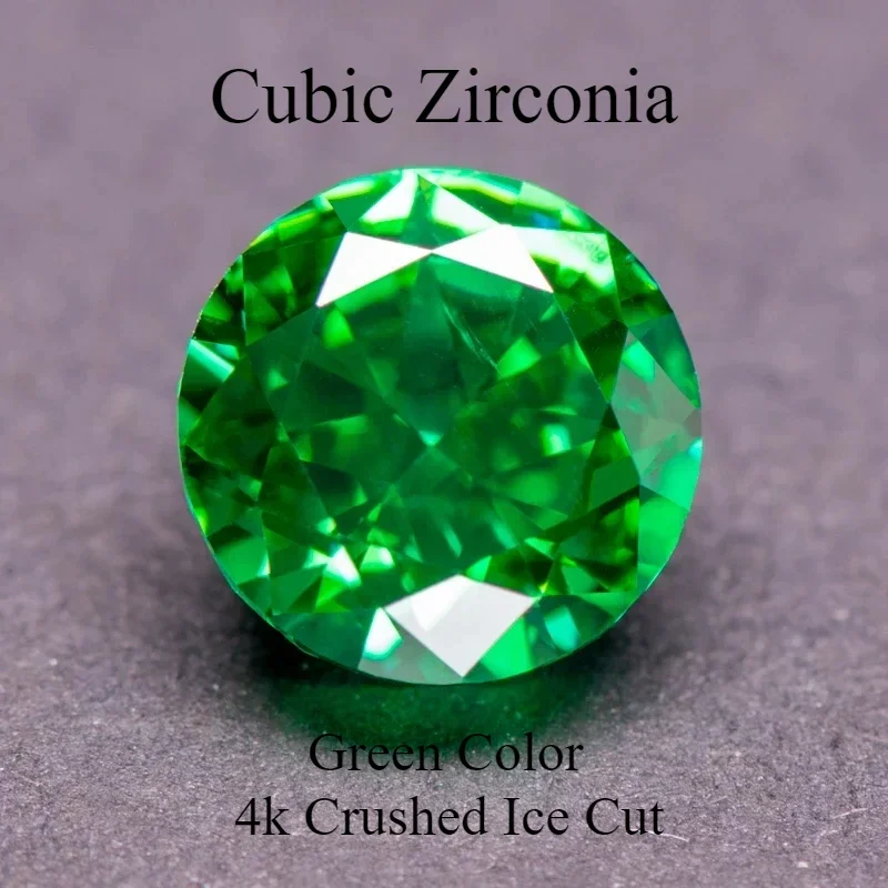 Cubic Zirconia Round Shape Green Color 4k Crushed Ice Cut  Synthetic Charm Beads for DIY Ring Necklace Making Main Materials